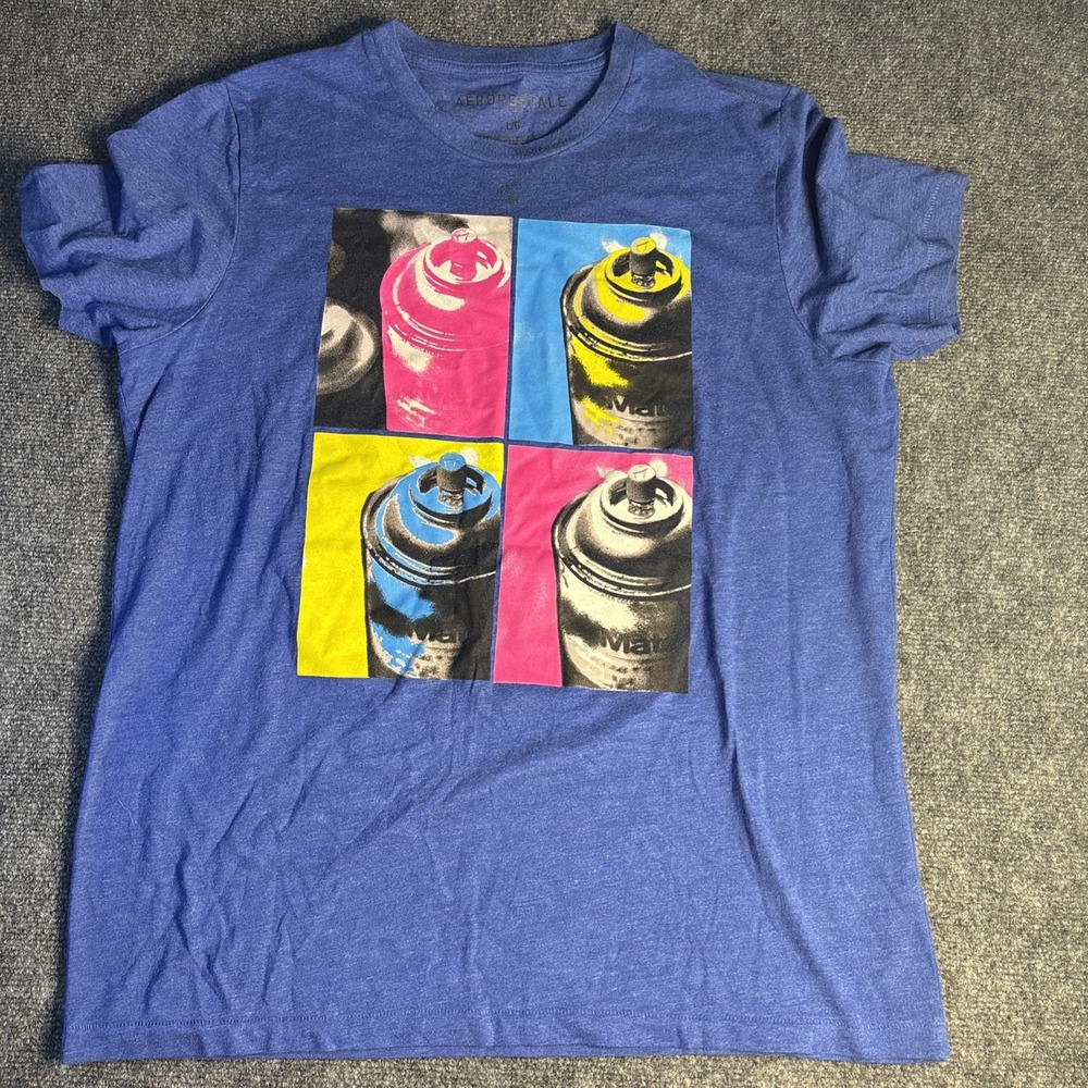 Aéropostale Tee Shirt Mens Large Blue Graphic Front Loose Fit Rib‎ Crew Neck